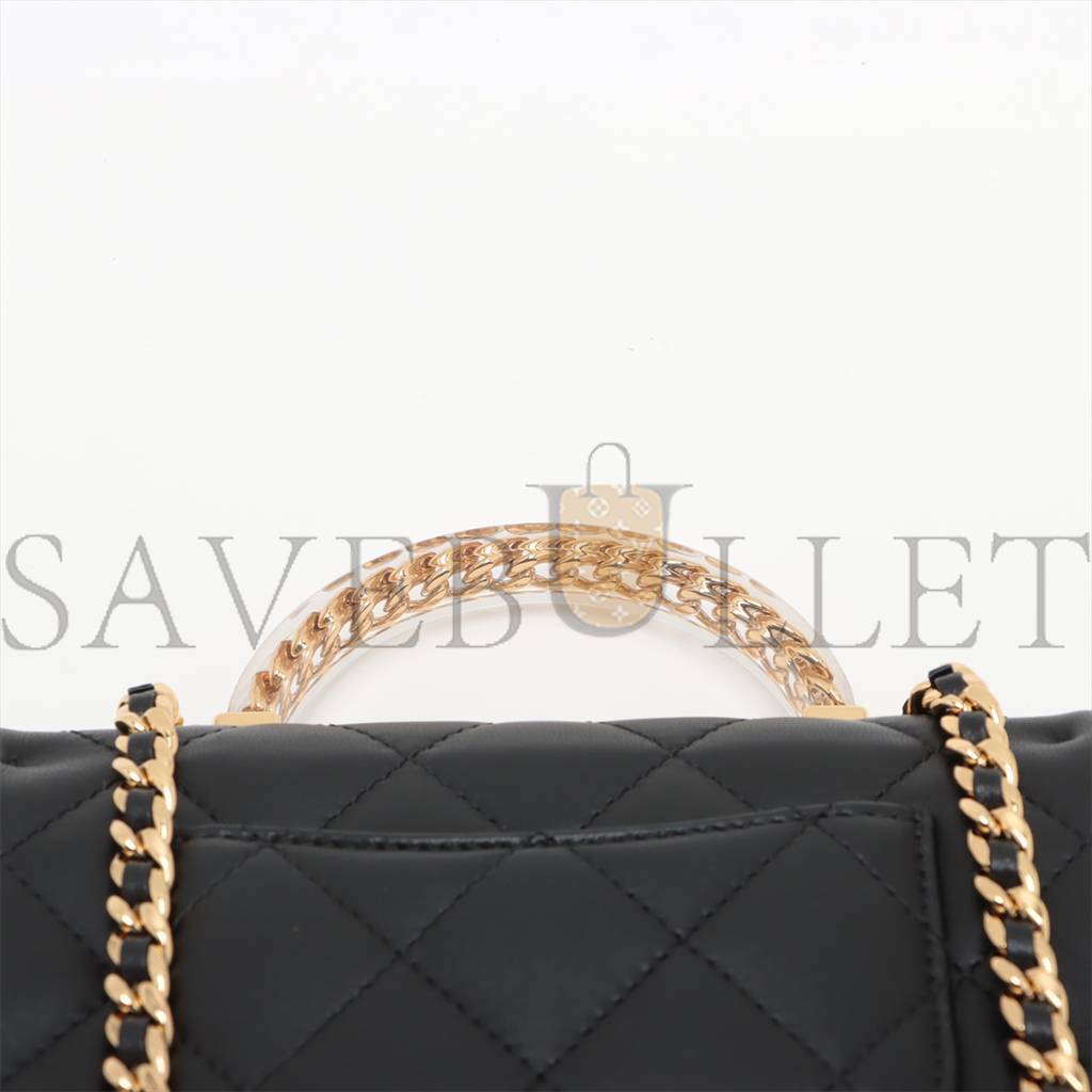 Ch*el master mini matelasse lambskin 2way shoulder bag top handle black gold metal as4848 (19*12*6cm)